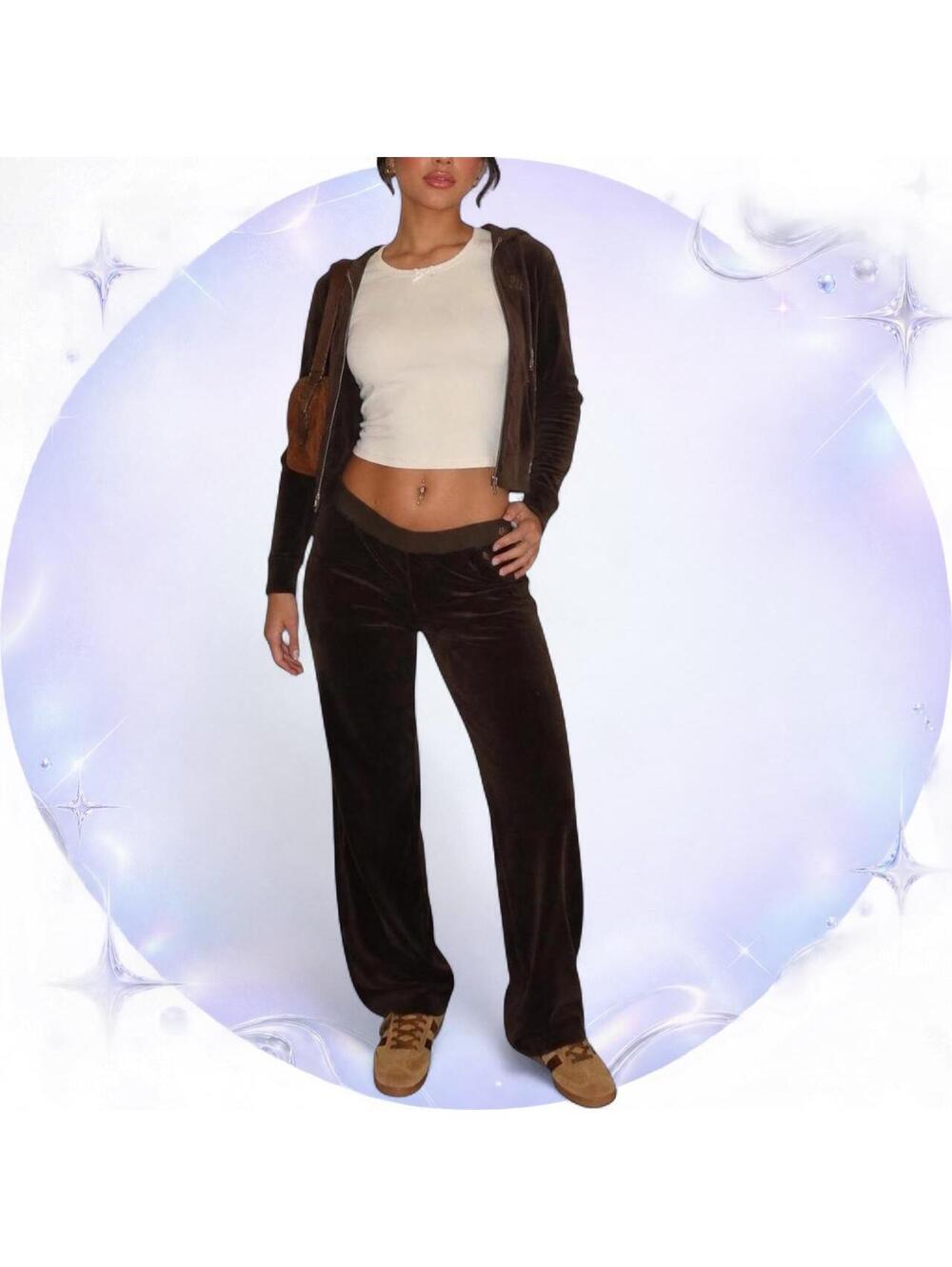 Vintage Y2K Lauren Ralph Lauren Brown Velour Low-Rise Pants Small